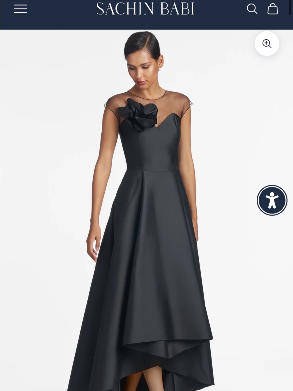Sachin + Babi Black High-Low A-Line Dress with Floral Appliqué